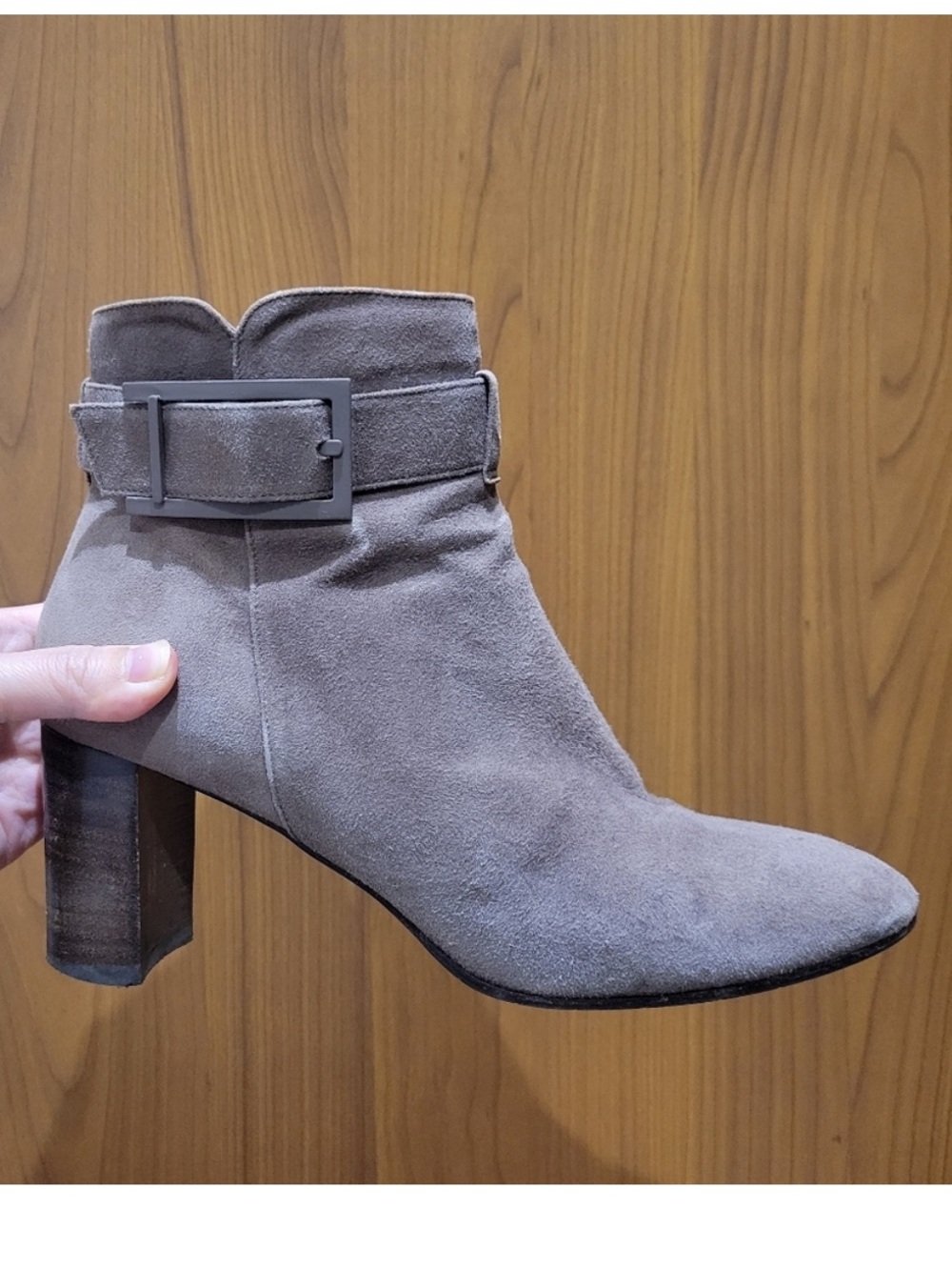Aquatalia Taupe Suede Ankle Boots with Buckle